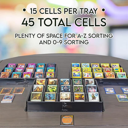Toy Vault Trading Card Sorting Trays and Dealer Trays (3-Pack, 15-Slot); Large Black Card Tray Organizer for CCG Games and Board Games