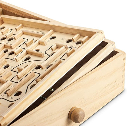 STERLING Wooden Labyrinth Marble Maze Game, Large 12.75" x 11.5" Tilt Maze Game Board with 60 Waypoints and Marble Balls Included, for Kids and Adults 6 Years and Up