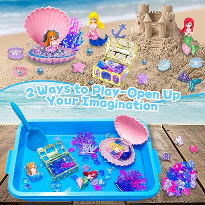 Sensory Bins for Toddlers,Sensory Toys Play Sand Art Kit with Sandbox & Sand Castle Molds & Tools,Indoor Outdoor Beach Toys for Boys and Girls Christmas Birthday Gift (Mermaid Paradise)