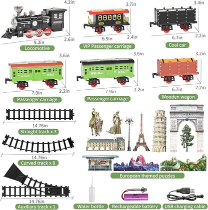 TEMI Large Train Set - Kids Electric Train Toy with 3 Way Smoke Locomotive, Light and Sounds, Cargo Cars and Long Tracks, Large Gift Train Set for Boys & Girls