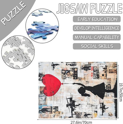 Tucocoo Banksy Girl Jigsaw Puzzles for Adults 1000 Pieces, Red Balloon Graffiti Art Puzzles for Adults DIY Crafts Puzzles for Home Decoration Gifts, Family Challenging Puzzle Perfect for Game Nights