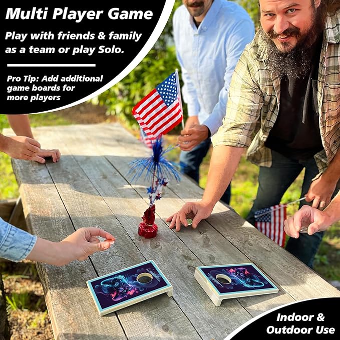 Coinhole Desktop Coin Bouncing Party Game Set | Tabletop Cornhole Board Game | Small Cornhole Travel Game Includes Coins