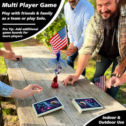 Coinhole Desktop Coin Bouncing Party Game Set | Tabletop Cornhole Board Game | Small Cornhole Travel Game Includes Coins