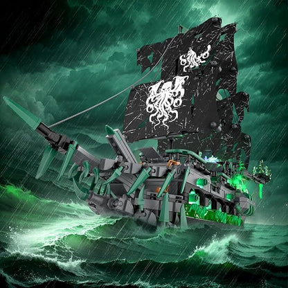 NUTCRACKER Pirate Ship Model Building Kits with LED Light, Ghost Ship Flying Dutchman Toy Building Set, Sailboat Model Home Easter Decor, Easter Birthday Gift for Adults Boys Girls（1100 Pieces）