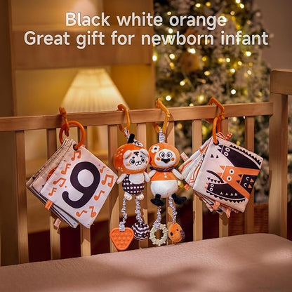 TUMAMA KIDS Black and White Baby Toys, High Contrast Rattle Toy & Soft Book Set,Hanging Toys for Baby Gym,Car Seat Toys for Babies,Early Educational Toys for Infant Babies 0 3 6 9 12 Month