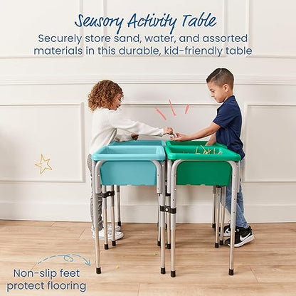ECR4Kids 4-Station Sand and Water Adjustable Play Table, Sensory Bins, Seafoam/Emerald