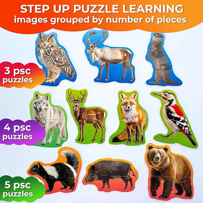 QUOKKA Toddler Puzzles Ages 2-4 - Large Floor Puzzles for Kids 3-5 - 8 Realistic Animal Shapes | Extra Thick Cardboard | Preschool Learning Game - 40 Big Piece Gift for Toddlers 1-3 Years Old