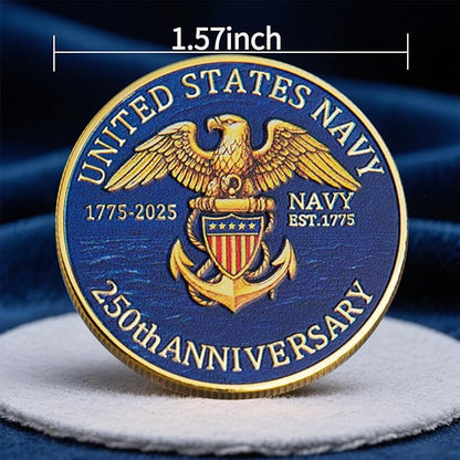 250th Anniversary U.S. Armed Forces Commemorative Coin - Patriotic Military Collectible with Engraved Service Branch Insignia，Patriotic Marine Corps Collectible (Navy)