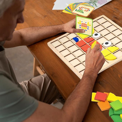 Activities for Dementia Patients, 96 Pieces Wooden Puzzle Games for Seniors, Colorful Shape Pattern Alzheimers Products for Elderly, Tile Matching Memory Cognitive Busy Board Gadgets Gifts