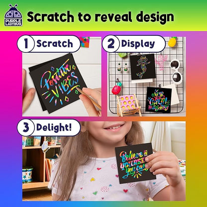 PURPLE LADYBUG 150 Rainbow Scratch Art Mini Notes - Stocking Stuffers for Kids, Arts and Crafts Supplies, Fun & Colorful Scratch Paper for Girls, Kids & Teens Gift, Classroom School Supplies