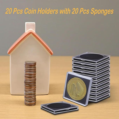 20 Pcs Clear Coin Collection Holders with Sponges 43mm Coin Capsules Morgan Silver Dollar Coin Snap Holder Protectors for Collectors (8 Adjustable Diameters: 19/21.5/24.5/27/31/33/38/40mm) (20)