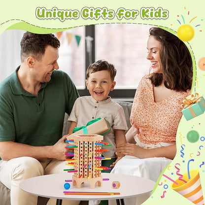Montessori Game Wooden Board Game, 36 Colorful Wooden Sticks Dice Game, Math Educational Toy for 3 4 5 6 Year Olds, Fine Motor Skills Toy Classic Tower Game for Family Night Gift for Boys Girls