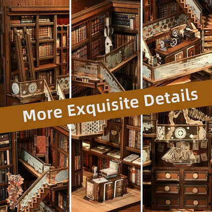 Book Nook Kit, DIY Miniature Dollhouse Booknook Kit, 3D Wooden Puzzle Bookend Bookshelf Insert Decor with LED Light for Teens and Adults (Beyond Library Max)