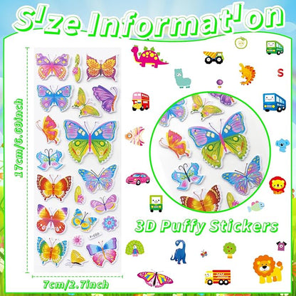 36 Sheets Mixed Stickers for Kids - 900+ 3D Puffy Stickers Variety Pack | Animals, Vehicles, Food, Letters, Dinosaurs | Reusable, Waterproof | Crafts, Scrapbooking, Gifts