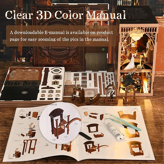 Book Nook Kit, DIY Miniature Dollhouse Booknook Kit, 3D Wooden Puzzle Bookend Bookshelf Insert with LED Light for Teens and Adults (Phantom of The Opera)