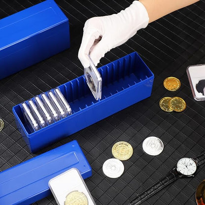 Wenqik 6 Pcs Plastic Coin Storage Box Case with 20 Slab Coin Holders - Collection Box for Collectors, Home, Office, Bank Supplies(Blue)