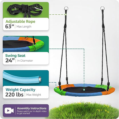 Sorbus 24" Saucer Tree Swing for Kids- 220lbs Outdoor Swing Fun- Tree Glider Therapy Swing-Durable Multi-Strand Adjustable Ropes Swing Seat- Trampoline Net Swing for Indoor/Outdoor, Accessory Included