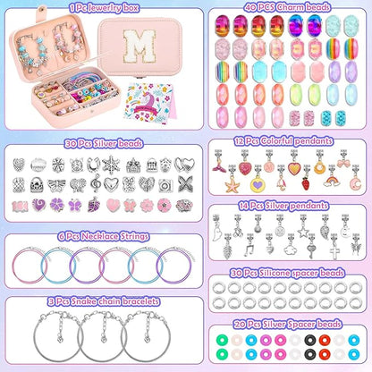 Bracelet Making Kit with Jewelry Box Charm Beads for Jewelry Making Kit DIY Bracelet Craft Kit Cute Birthday Valentine Gifts Christmas