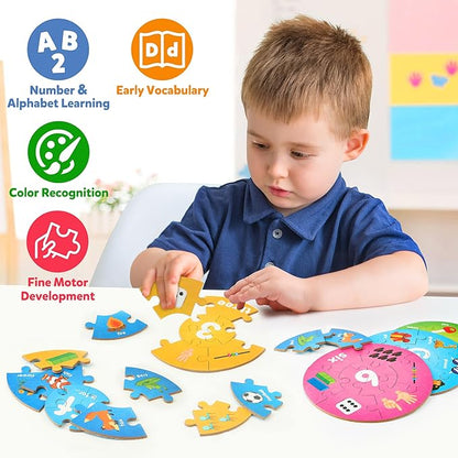 SYNARRY Number and Alphabet Puzzles for Kids Ages 4-6, Alphabet Learning Toys for Kids Ages 3-5, ABC Puzzles Preschool Learning Activities Educational Toys Gifts for 3 4 5 6 7 8 Year Old Boys Girls