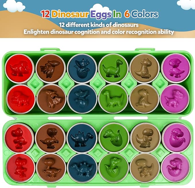 Skrtuan Easter Egg Toy for Toddlers - 12 Pcs Dinosaur Matching Eggs, Educational Gift for 1-3 Year Old Kids, Color & Shape Recognition Fine Motor Skill Montessori Puzzle