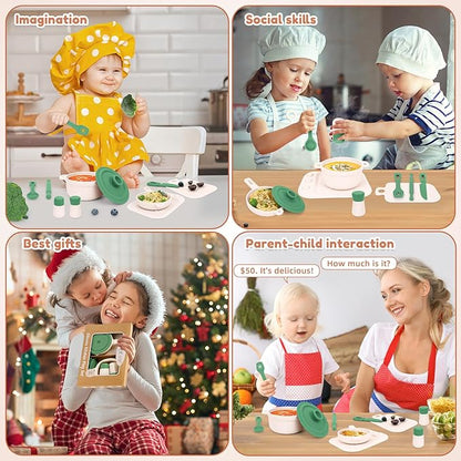 TYRY.HU Play Kitchen Accessories, 11Pcs BPA Free Silicone Pretend Play Food Sets,Play Kitchen Set,Play Kitchen Cooking Utensils Pots & Pans,Pretend Role Play Cooking Toys Gifts for Toddlers 1-3,Green