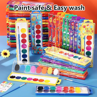36 Packs Halloween Watercolor Paint Set for Kids 8-Color Washable Watercolor Paint Bulk with Paintbrush for Preschool Classroom Painting Favors Back to School Gifts Halloween Party Supplies
