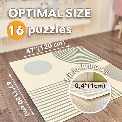 Cateam Baby Play Mat 47x47 inch – Boho Style Soft EVA Foam Puzzle Tiles for Floor, Toddlers & Kids – Non-Toxic Interlocking Squares for Nursery, Gym & Playroom