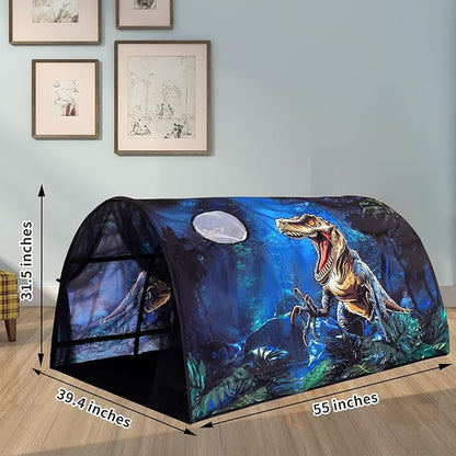 Kids Bed Tent Twin Beds - Zoos and Cars Wonder Play Tents Boys Girls Ventilated Indoor Play Tent Children Promotes Independent Play, Stimulates Imagination Set-Up Playhouse (Dinosaur)
