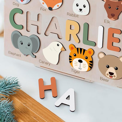Custom Name Puzzle for Toddlers 1-3, 1 Year Old Girl Gifts, 1st Birthday Gifts Boy, ABC Wooden Puzzle Animals and Alphabet Learning Puzzles Toys for Babies, Preschool Montessori Toys