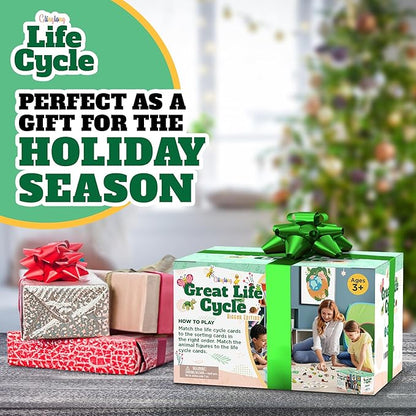 Life Cycle Animal Kit - 32 Piece Montessori Science Toy with Frog, Ladybug, Butterfly, Bee, Chicken, Turtle, Snail & Plant Figurines. Matching Game & STEM Educational Gift for Kids Ages 3–8