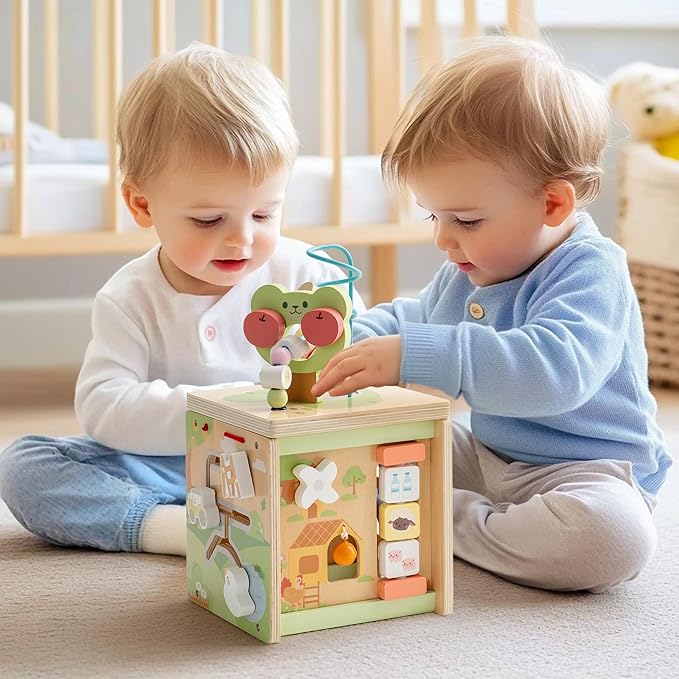 ROBOTIME Wooden Activity Cube with Bear Orchard Theme, 9-in-1 Montessori Toys for 12M+ Boys & Girls, Educational Learning Toys for Toddlers Age 1-3, 1st Birthday Gift