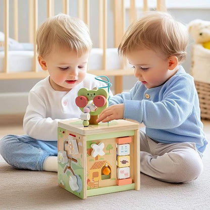 ROBOTIME Wooden Activity Cube with Bear Orchard Theme, 9-in-1 Montessori Toys for 12M+ Boys & Girls, Educational Learning Toys for Toddlers Age 1-3, 1st Birthday Gift