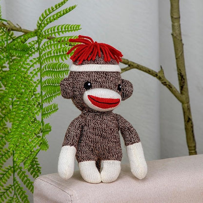 Plushland Adorable Sock Monkey, The Original Traditional Hand Knitted Stuffed Animal Toy Gift-for Kids, Babies, Teens, Girls and Boys Baby Doll Present Puppet 6 Inches (Brown)