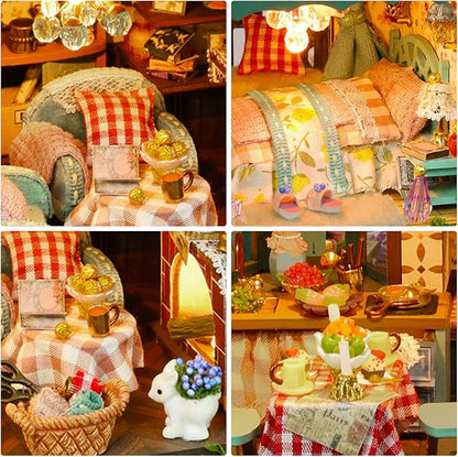 Miniature House Kit, Tiny House Kit with LED, DIY Mini House Building Kits for Adults to Building, Unique Gift for Birthday Christmas, Fairy Garden