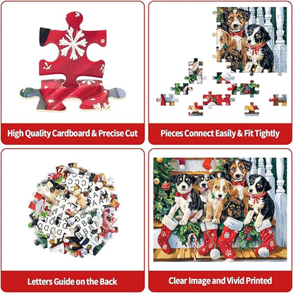 Christmas Puzzle 100 Piece Puzzles for Kids, Christmas Dogs Puzzle 100 Pieces Christmas Puppies Puzzle 100 Piece Puzzles for Adults Christmas Puzzle Puppies Puzzles for Kids Ages 6-10 Brain Teaser