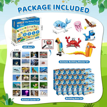 24 Packs Party Favors for Kids – 779 PCS 6-in-1 & 12-in-1 Animal Building Blocks Set with Animal Cards – Goodie Bag Fillers, Classroom Prizes, Birthday & Christmas Gifts for Kids Ages 6-12