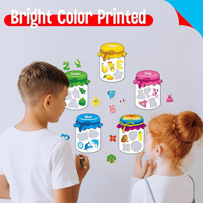 12 Pieces Magnetic Color Sorting Toys, 60 Color, Number & Math Symbol Magnets Early Educational Sorting Set for Refrigerator Whiteboard Baby Toddlers Kids