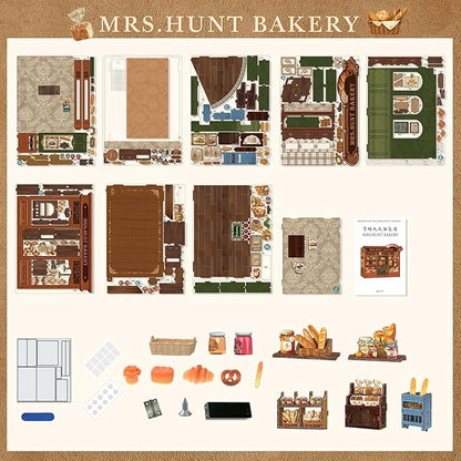 Fsolis Book Nook Kit - DIY Miniature Scene Kit for Adults 3D Wood Puzzles Tiny House Mini Craft Bookshelf Decor Gifts for Women Teenagers Book Lovers (MRS.Hunt Bakery)