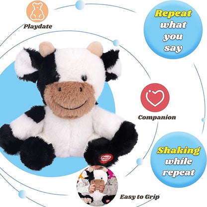 Hopearl Talking Cow Repeats What You Say Shaking Head Electric Interactive Animated Toy Speaking Plush Buddy Birthday Festival for Toddlers, 7''