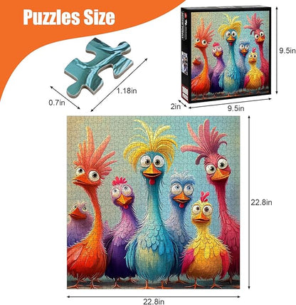 Chicken Puzzles for Adults 1000 Pieces - Funny Colorful Chicken Jigsaw Puzzle, Cute Turkey Art Puzzle with Letters on Back, Challenging Hard Difficult Cartoon Animal Puzzles as Thanksgiving Home Decor