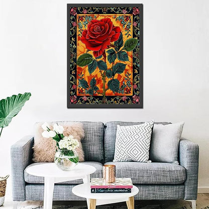 1000 Piece Jigsaw Puzzles for Adults Red Rose Painting Jigsaw Puzzle Floral Patrern Surraunding 1000 Pieces Puzzles for Game Green Plant Colorful Art Wall Decor DIY Craft Puzzle Gifts 27" x 20"