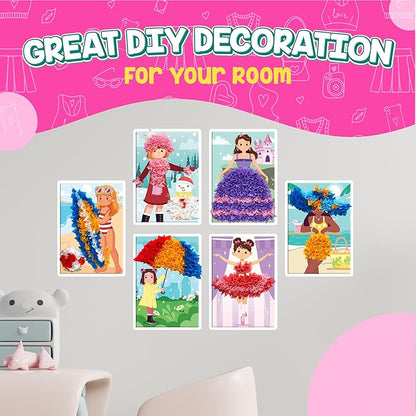 jackinthebox Poke Poke Art for Kids - Fashion Theme, Mess-Free Fabric Art and Craft, Flower Pressing Kits, Gift for Kids, Girl Gifts, Toys for Girls Ages 4 5 6 7 8