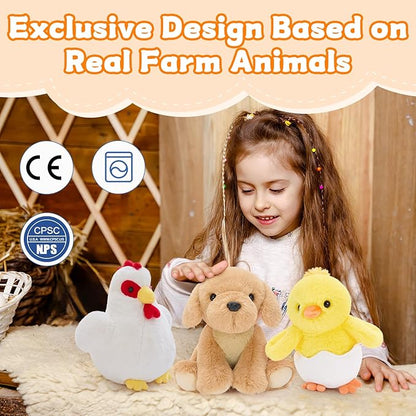 MaoGoLan 10 Pack Stuffed Farm Animals Bulk Plush Dog Cat Highland Cow Horse Sheep Pig Chicken Bunny Farm Animal Toys Set for Kids Party Favors Decorations Valentine's Day Easter Gifts