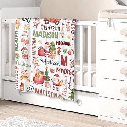 Personalized Baby Blanket for Girls Boys Kids Christmas Custom Baby Blanket with Name Throw Birthday Gift for Toddlers Infants Shower Newborns Nursery Stroller Crib Bed Decor