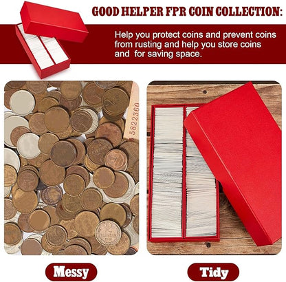 Henoyso 3 Pcs Double Row Coin Box Holders for Collectors Storage Supplies Collecting Coin Cases, 9 x 2 x 2 Inch About Half Box Cases (Red)