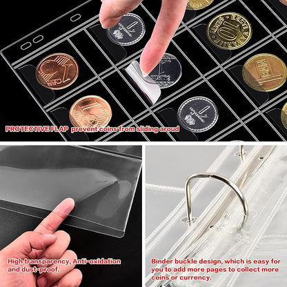 Coin Collection Book Holder for Collectors, 200 Pockets Collecting Album & 30 Sleeves Paper Money Display Storage Case for Currency Collection Supplies (200 coins+30 paper money binder)