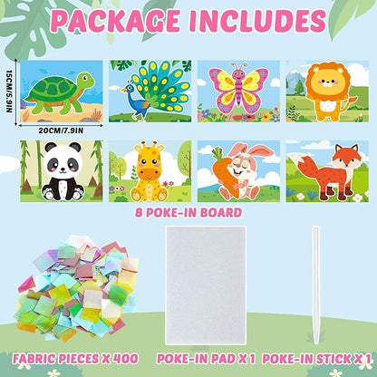 8PCS Poke-in Craft and Art Kit for Kids Animal Theme No-Mess Fabric Sewing Art Girls Boys 4-12 Puzzle Puncture Painting DIY Jungle Animal Toy Gifts for Creative Activity Game Birthday Party