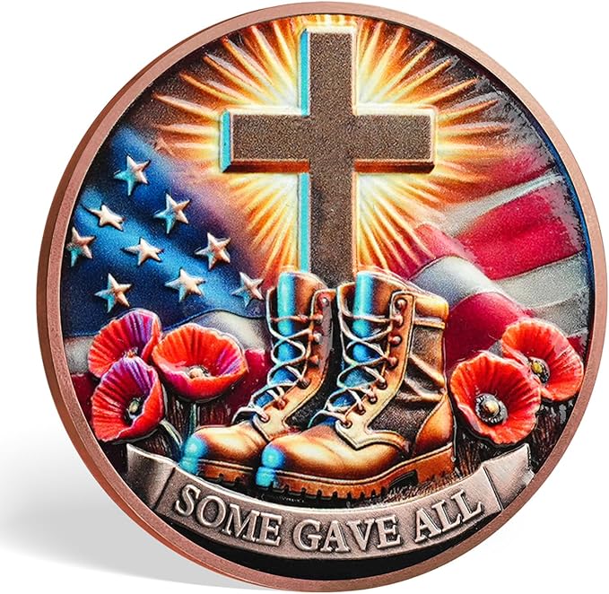 AtSKnSK Memorial Tribute Challenge Coin Some Gave All Lest We Forget Thank You for Your Service Military Coin (Poppy Military Boots, 1)
