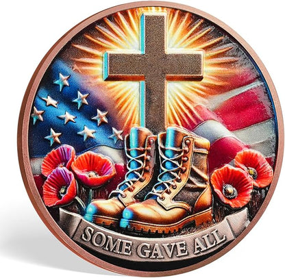 AtSKnSK Memorial Tribute Challenge Coin Some Gave All Lest We Forget Thank You for Your Service Military Coin (Poppy Military Boots, 50)