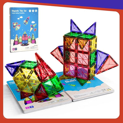 Mini Magnetic Tiles with Iron Box, 18PCS Travel Size Magnet Building Blocks Toy Set, Protable Construction Block Toys Educational Learning Sensory Toys for 3+ Year Old Boys Girls Birthday Gift